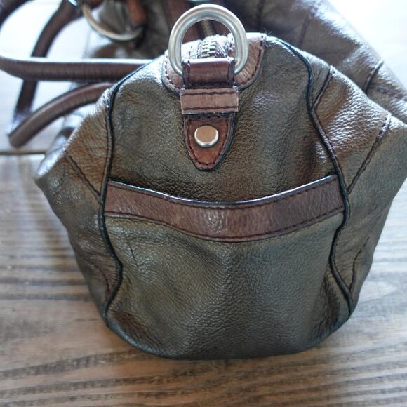 Vintage Fossil Handbag Leather Brown Patchwork Stitch Satchel Keyhole Boho 90s - Picture 3 of 15